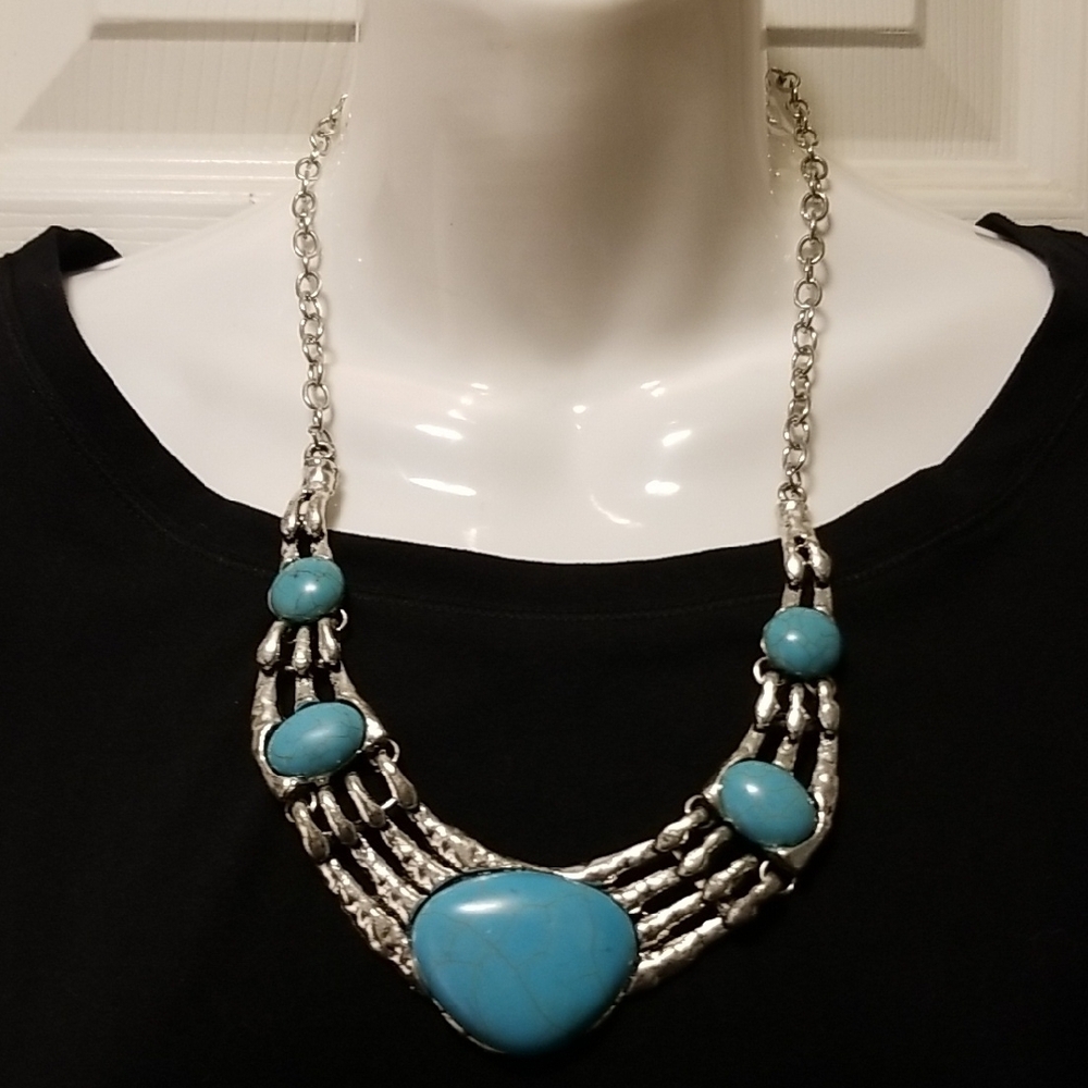 Blue and Silver Multi-Tiered Statement Necklace SOLD